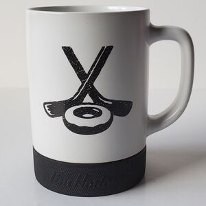 Tim Hortons Hockey Puck Mug White Double Sided Hockey Sticks Doughnut Design